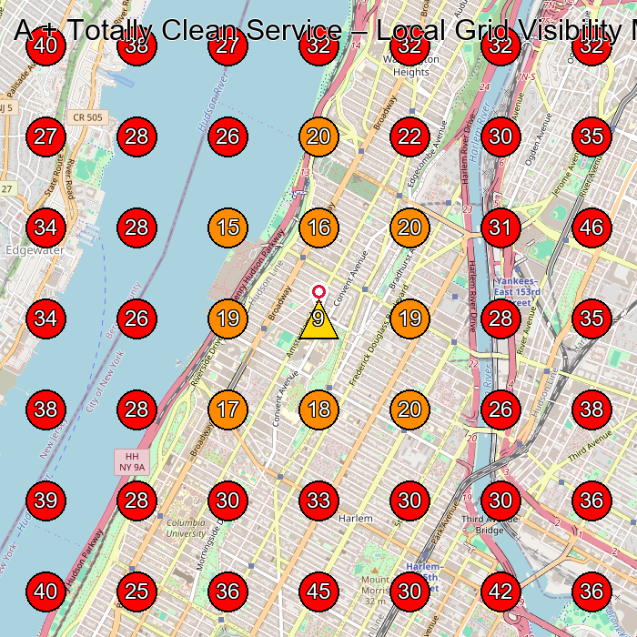 A + Totally Clean Service GeoGrid visibility map for House Cleaning Service in Hamilton Heights